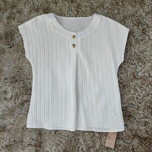 Emery Rose Cap Sleeve Ribbed Textured Pleated Chest Top White‎ Size Medium